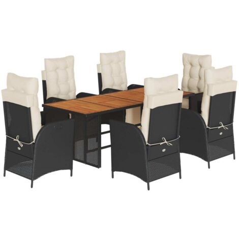 Ensemble à manger de jardin coussins 7pcs Noir Résine tressée (1/5)