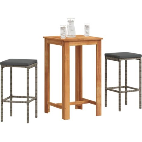 Ensemble de bar de jardin 3 pcs gris bois massif acacia rotin (1/5)
