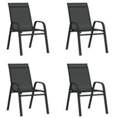 Chaises empilables de jardin lot de 4 Noir Tissu textilène (1/5)