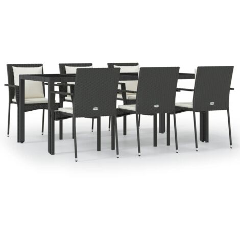 Ensemble à manger de jardin coussins 7pcs Noir Résine tressée (1/5)