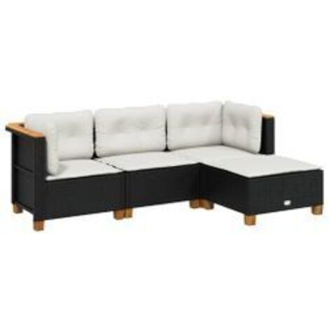 Salon de jardin 4 pcs avec coussins noir résine tressée (1/5)