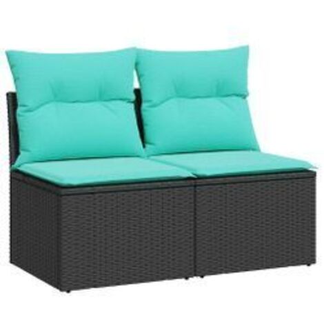 Salon de jardin avec coussins 2 pcs noir résine tressée acacia (1/5)