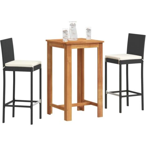 Ensemble de bar de jardin 3 pcs noir bois massif acacia rotin (1/5)