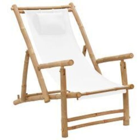 Chaise de terrasse Bambou et toile Blanc crème (1/5)