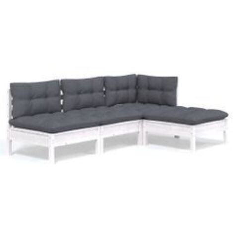 Salon de jardin 4 pcs avec coussins blanc bois de pin (1/5)