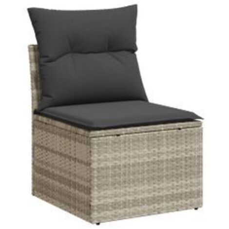Chaise de jardin sans accoudoirs avec coussins gris clair rotin (1/5)