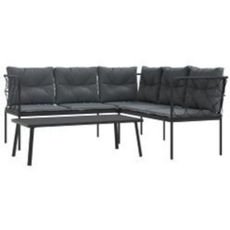 Ensemble de canapés de jardin et coussins noir acier textilène (1/5)