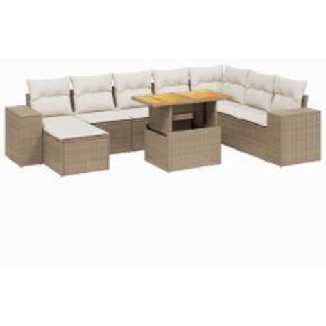 Salon de jardin avec coussins 9 pcs beige résine tressée (1/5)
