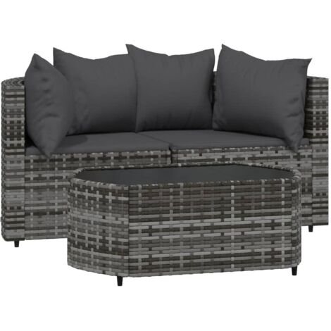 Salon de jardin 3 pcs avec coussins Gris Résine tressée (1/5)