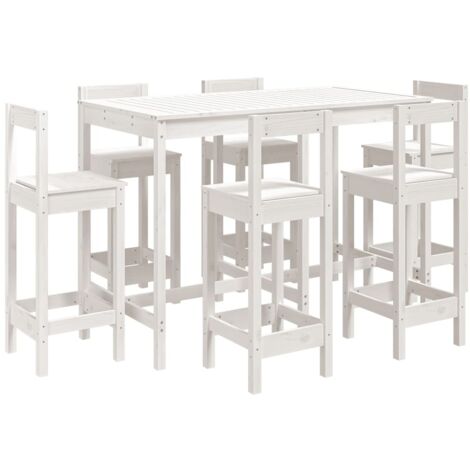 Ensemble de bar de jardin 7 pcs blanc bois de pin massif (1/5)