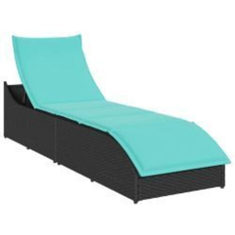Chaise longue pliante coussin et rangement noir résine tressée (1/5)