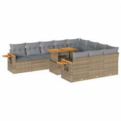 Salon de jardin avec coussins 10pcs beige résine tressée acacia (1/5)