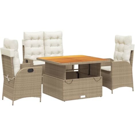 Ensemble à manger de jardin coussins 4 pcs beige résine tressée (1/5)