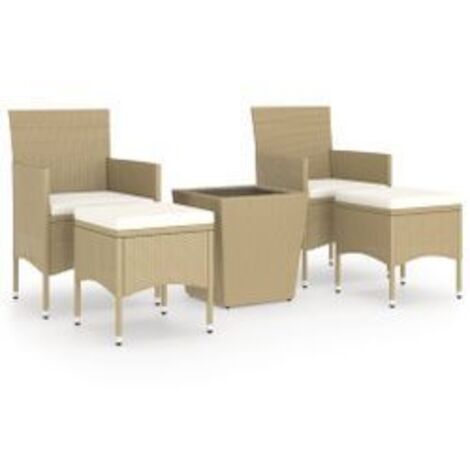 Ensemble de bistro 5 pcs Résine tressée et verre trempé Beige (1/5)