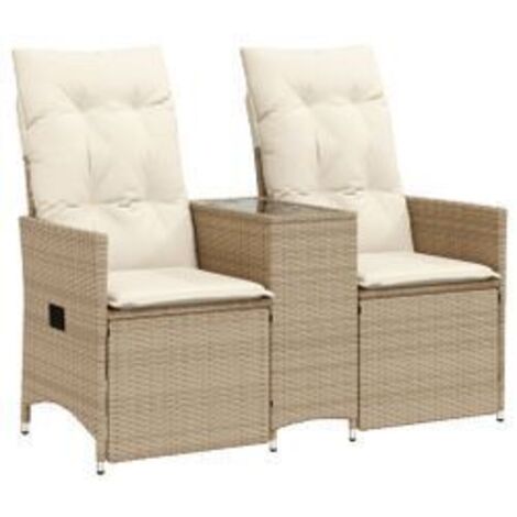 Canapé de jardin inclinable 2 places avec table beige rotin (1/5)