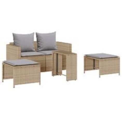 Salon de jardin 5 pcs avec coussins empilable beige polyrotin (1/5)