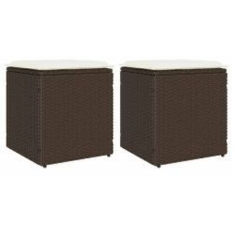 Tabourets jardin avec coussins lot de 2 marron résine tressée (1/5)