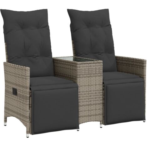 Canapé de jardin inclinable 2 places avec table gris poly rotin (1/5)