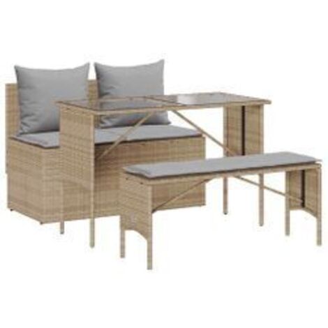 Ensemble à manger de jardin et coussins 3 pcs Beige poly rotin (1/5)