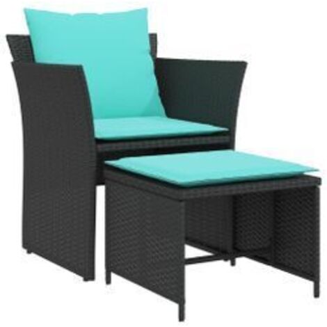 Chaise de jardin avec tabouret noir résine tressée (1/5)