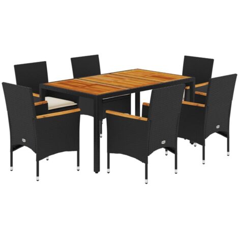Ensemble à manger de jardin et coussins 7pcs noir rotin acacia (1/5)