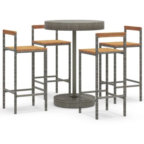 Ensemble de bar jardin 5 pcs gris poly rotin-bois massif acacia (1/5)