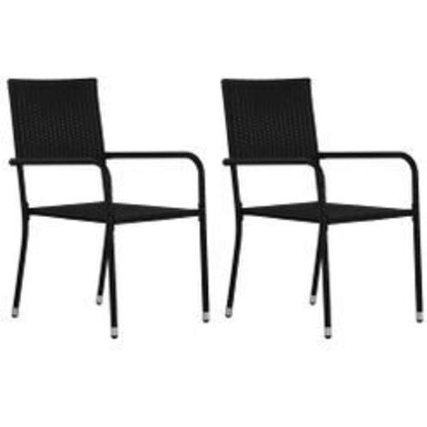 Chaise à dîner de jardin empilable lot de 2 noir résine tressée (1/5)