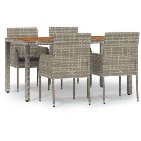 Ensemble à manger de jardin 5 pcs coussins gris résine tressée (1/5)