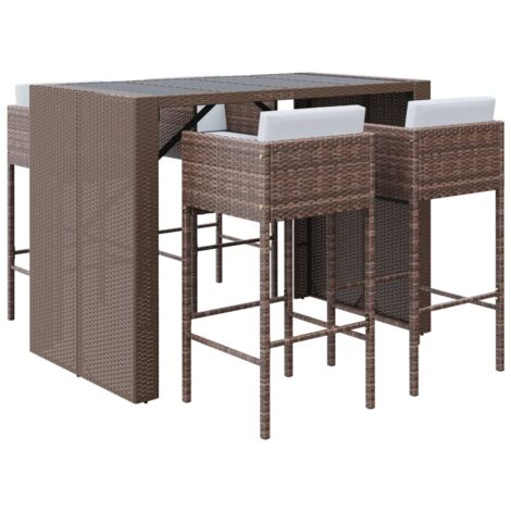 Ensemble de bar de jardin avec coussins 5 pcs marron poly rotin (1/5)