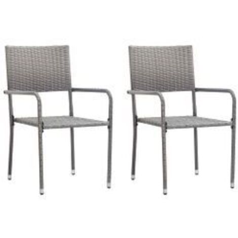Chaise à dîner de jardin empilable lot de 2 gris résine tressée (1/5)