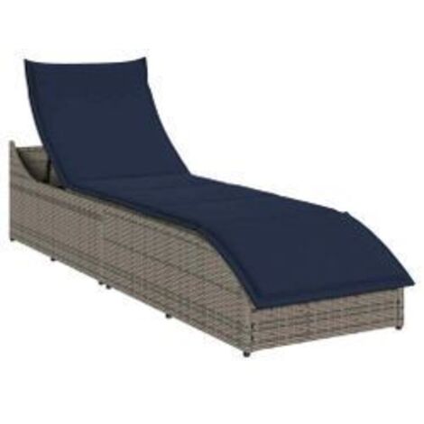 Chaise longue pliante coussin et rangement gris résine tressée (1/5)