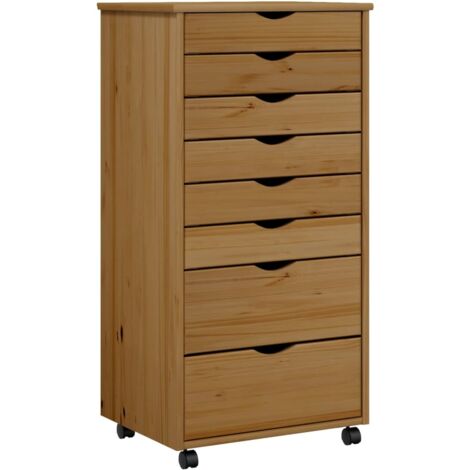 Armoire roulante avec tiroirs MOSS bois de pin marron miel (1/5)