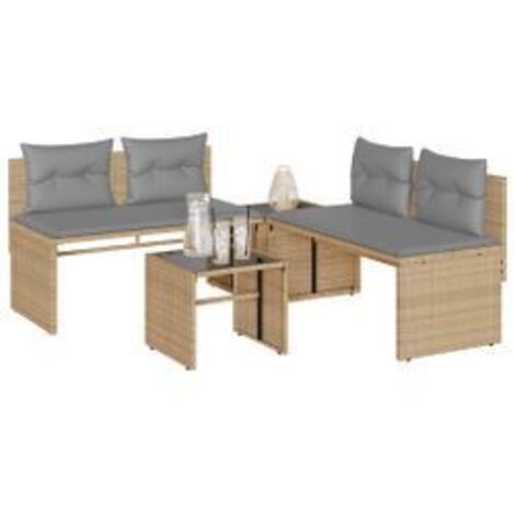 Salon de jardin avec coussins 4 pcs beige résine tressée (1/5)