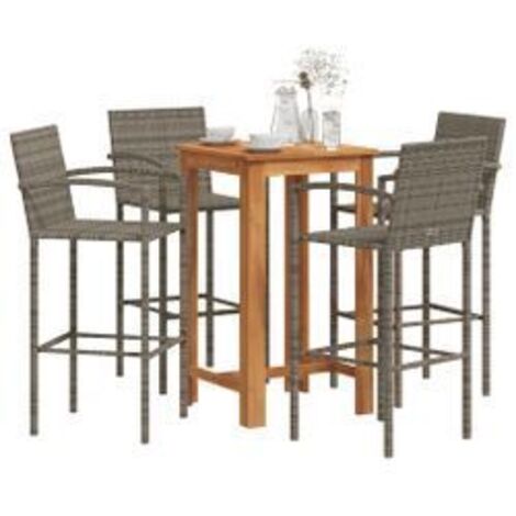 Ensemble de bar de jardin 5 pcs gris bois massif acacia rotin (1/5)