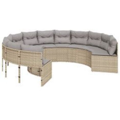 Canapé de jardin avec coussins rond beige résine tressée (1/5)