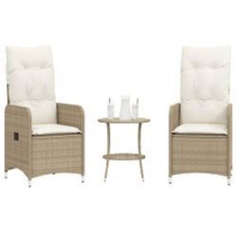 Chaises inclinables de jardin lot de 2 avec table beige rotin (1/5)