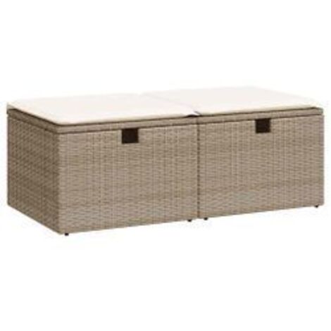 Salon de jardin avec coussins 2 pcs beige résine tressée acacia (1/5)