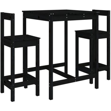 Ensemble de bar de jardin 3 pcs noir bois de pin massif (1/5)