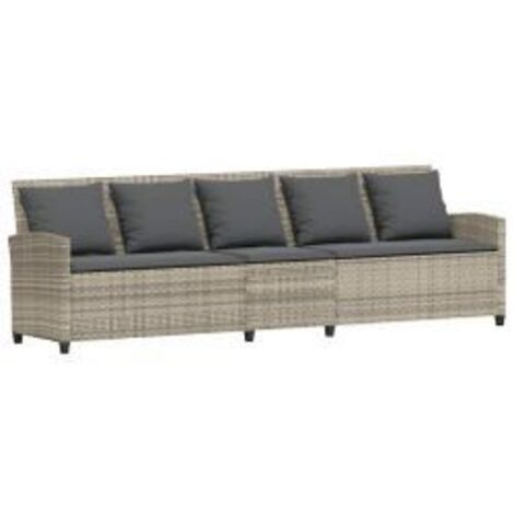 Canapé de jardin et coussins 5 places gris clair résine tressée (1/5)