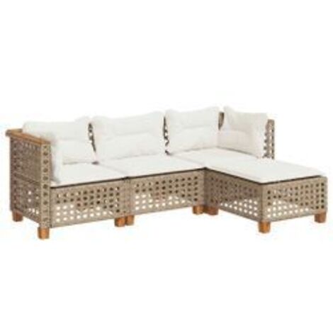 Salon de jardin avec coussins 4 pcs beige résine tressée (1/5)