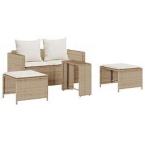 Salon de jardin 5 pcs avec coussins empilable beige polyrotin (1/5)