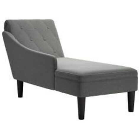Fauteuil long avec coussin et accoudoir droit gris foncé tissu (1/5)
