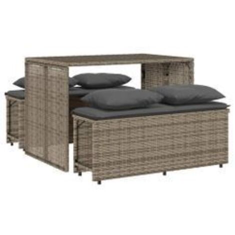 Ensemble à manger de jardin 3 pcs coussins gris résine tressée (1/5)