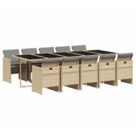 Ensemble à manger de jardin et coussins 11 pcs mélange beige