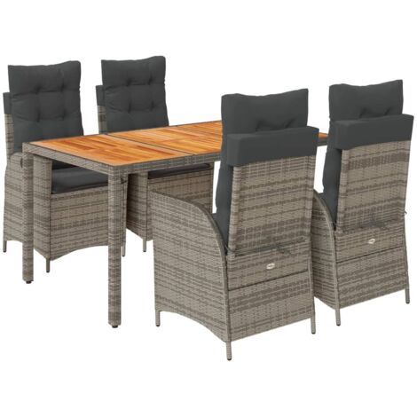 Ensemble à manger de jardin 5 pcs coussins gris résine tressée (1/5)