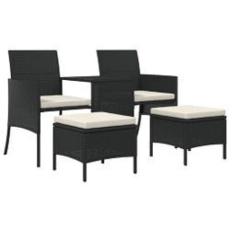 Canapé de jardin 2 places avec table et tabourets noir rotin (1/5)