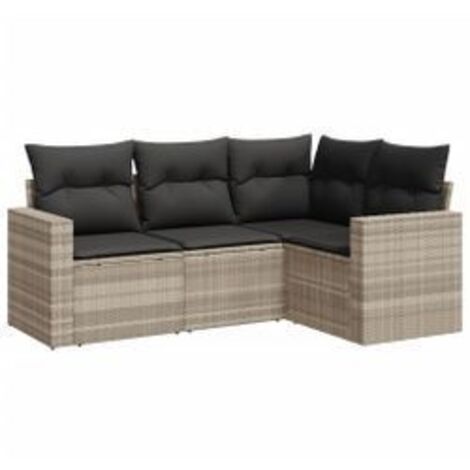 Salon de jardin 4 pcs avec coussins gris clair résine tressée (1/3)