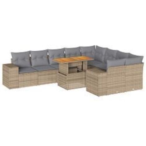 Salon de jardin avec coussins 10pcs beige résine tressée acacia (1/5)