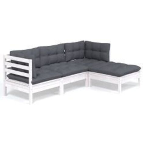 Salon de jardin 4 pcs avec coussins blanc bois de pin (1/5)