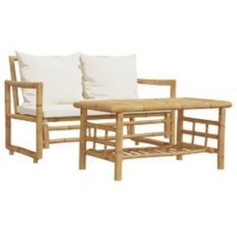 Salon de jardin 2 pcs avec coussins bambou (1/5)